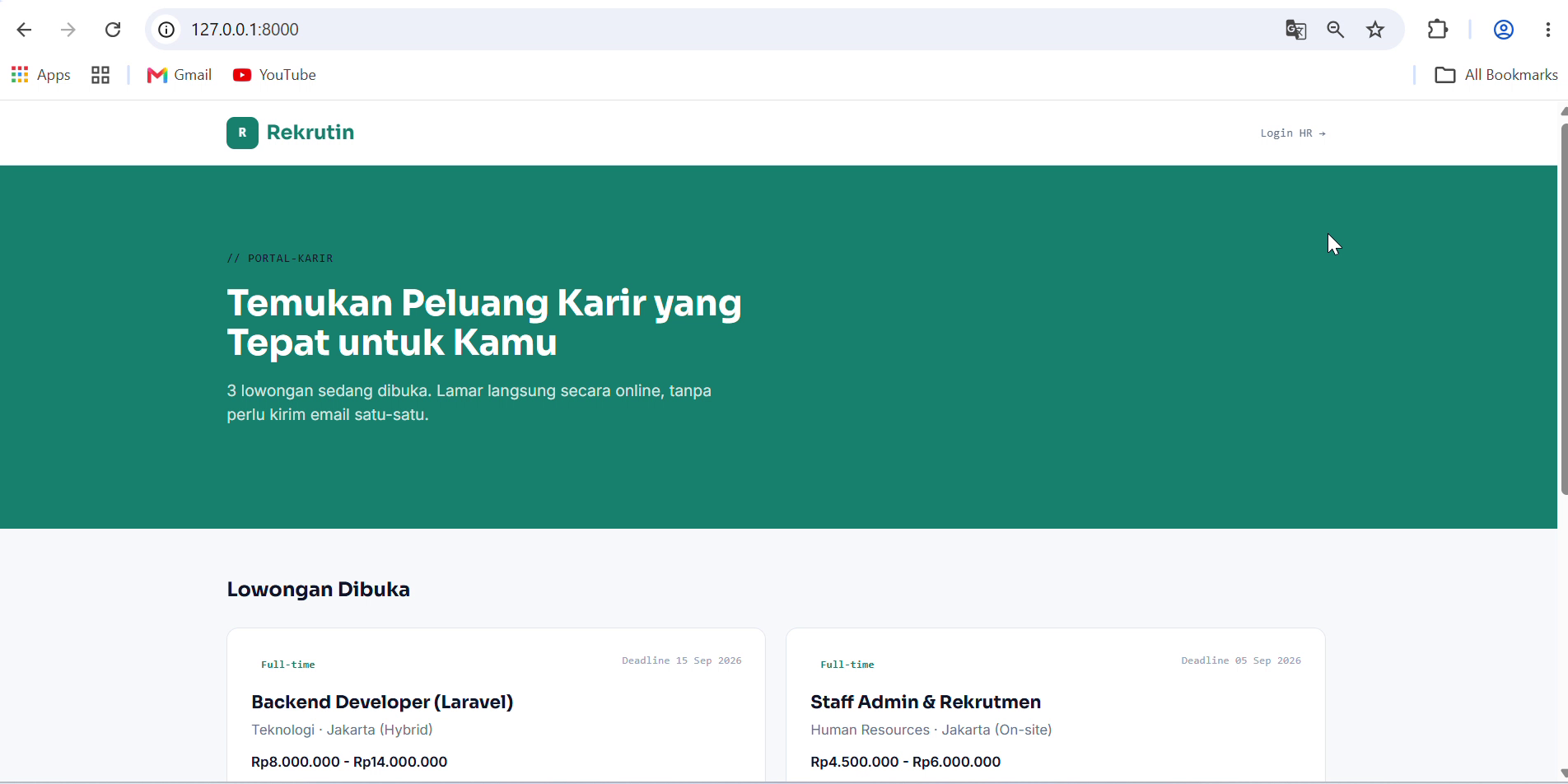 Screenshot Rekrutin — Sistem Rekrutmen Online