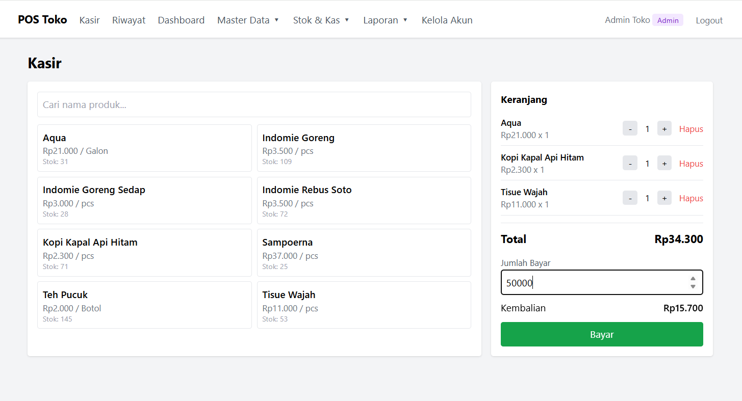 Screenshot POS Toko — Sistem Kasir Warung Kelontong
