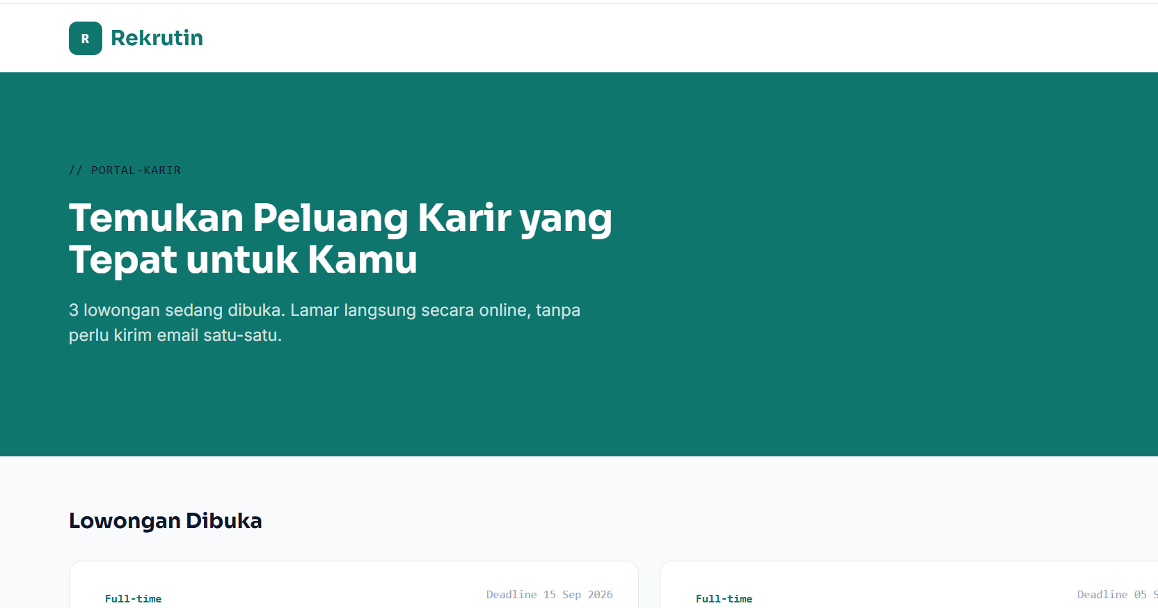 Screenshot Rekrutin — Sistem Rekrutmen Online